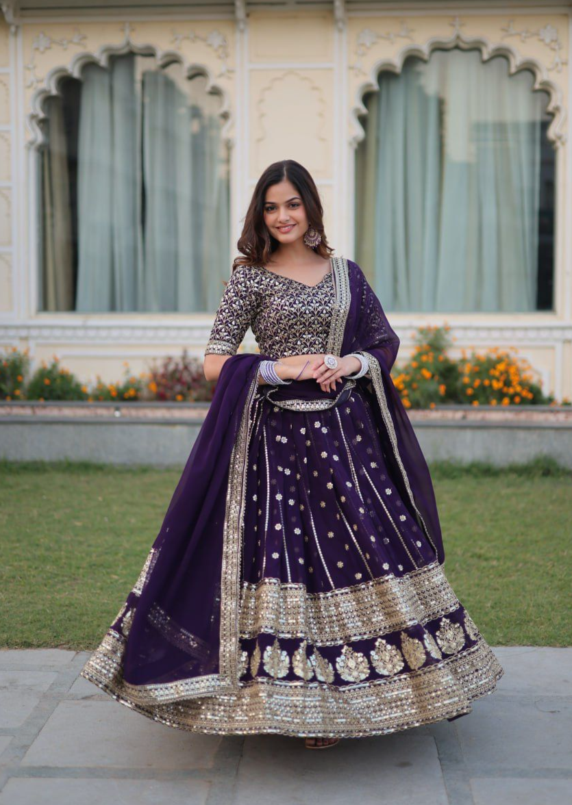 Purple Designer Faux Blooming Lehenga Choli With Dupatta Set