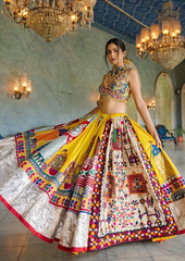 Yellow Buitter Silk With Digital print & Mirror Work Lehenga choli Set