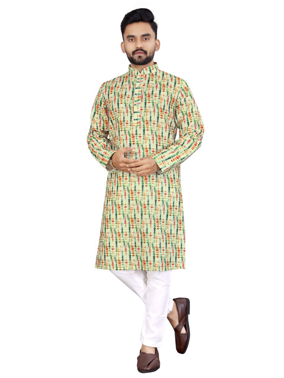 Beautiful desi boy look with this timeless Multicolour men’s kurta and payjama.